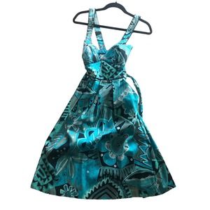 Corey P Tropical‎ Color Cotton Floral Print Dress Pockets Cross Strap Women's 6